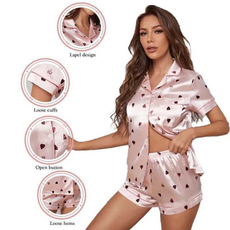 Women Two Piece Set Silk Satin Pajamas Home Suit Short Sve Shirtand Shorts Pajamas Set Satin Nightwear LoungewearXJ250220