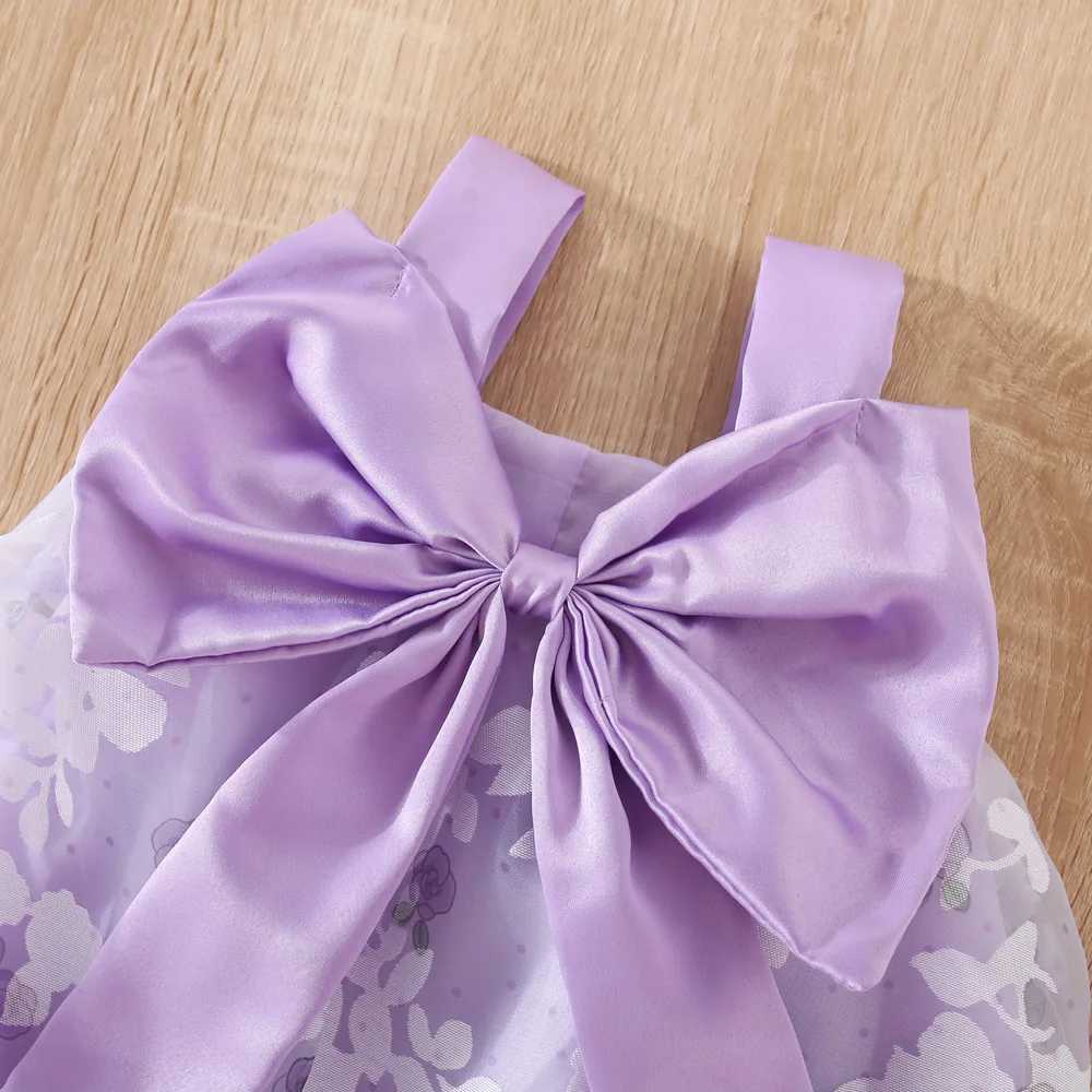 Summer Baby Dress Fashion Flower Printed Gauze Princess Dress Lovely Big Bow Toddler Girl Dress X250220