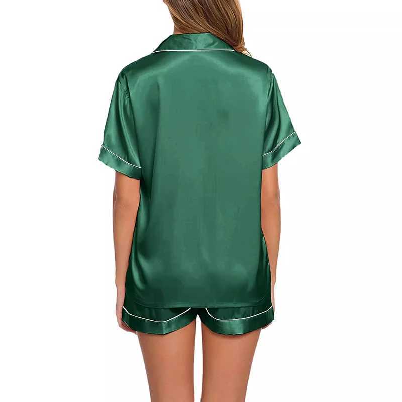 Women Silk Pajamas Set Button down Tops and Trousers Two-Piece Suit Spwear Loungewear Solid Pajama Ladies Nightwear HomewearXJ250220