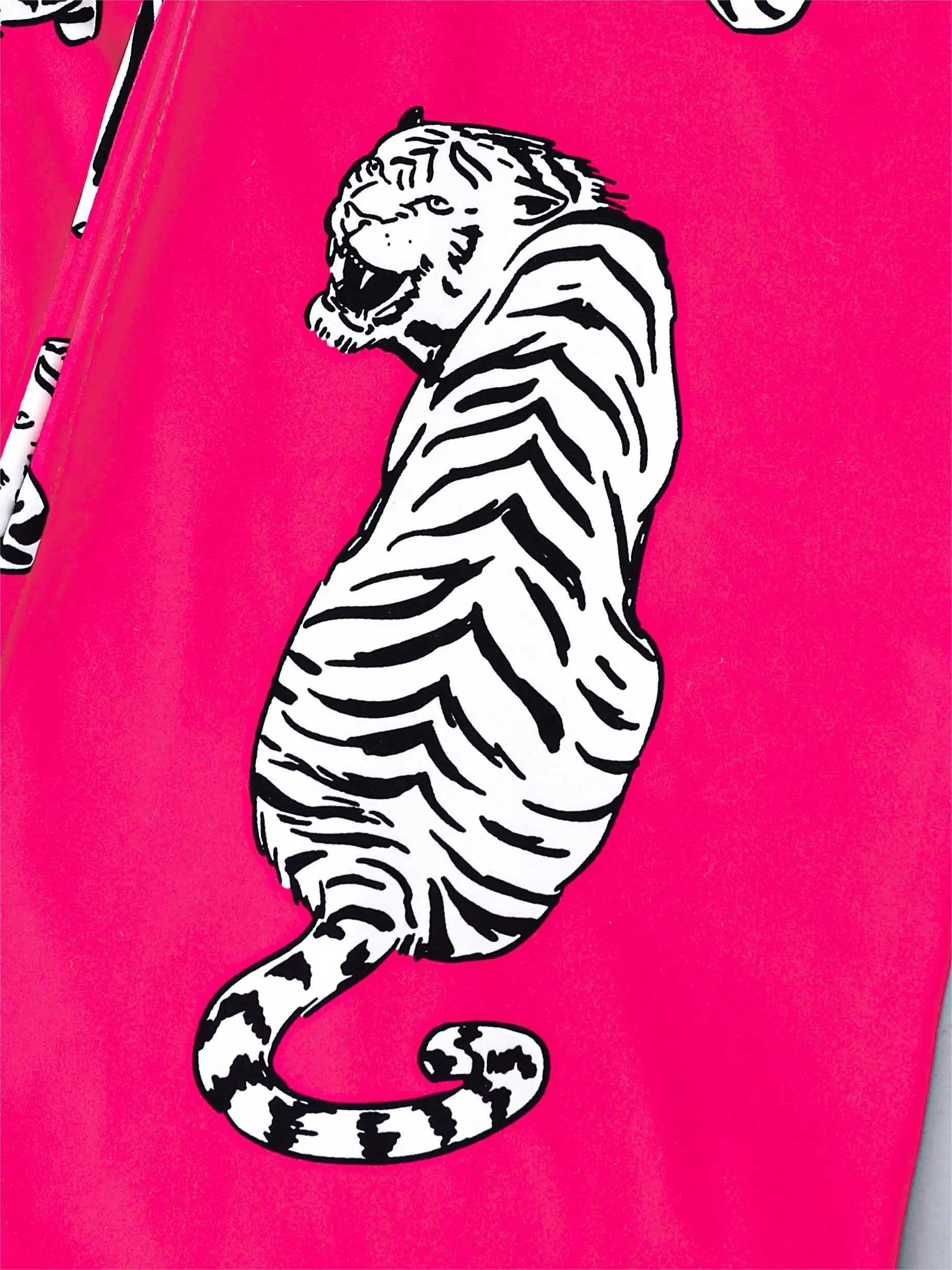 Two-piece set of womens pajamas lapel top and trousers Tiger summer casual warm womens pajamas home wearXJ250220