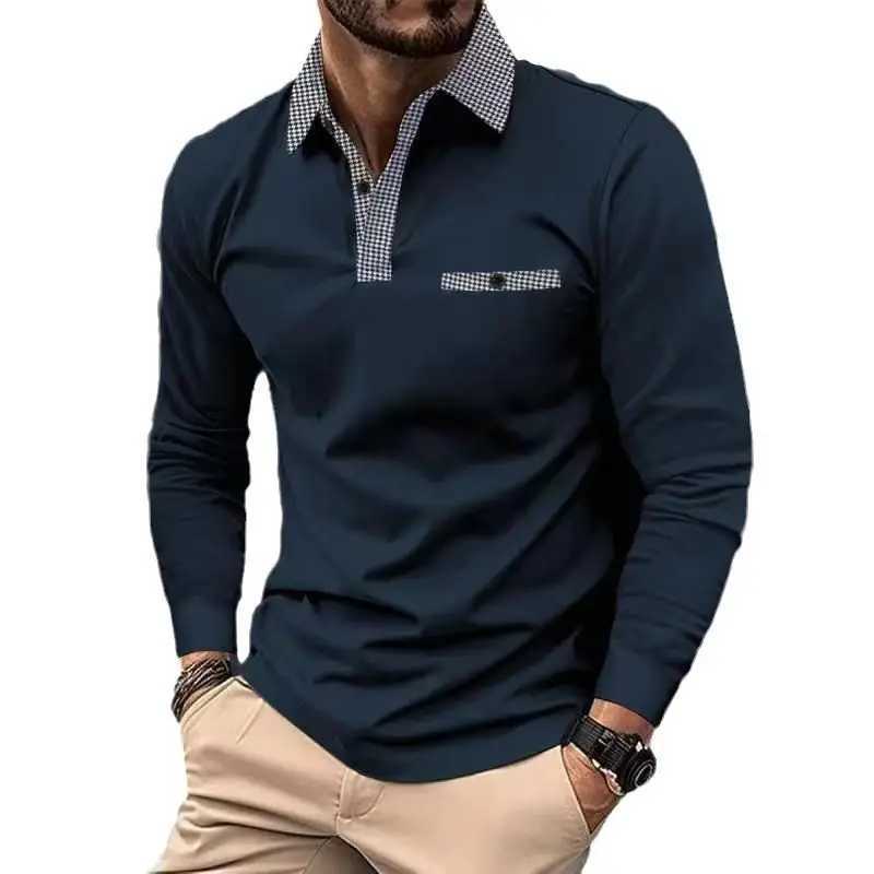 New Men Clothes Spring Autumn Long Sleeve Lapel Polo Shirt Men Casual Fashion Fake Pocket Stitching Golf Polo Shirt Tops W250220