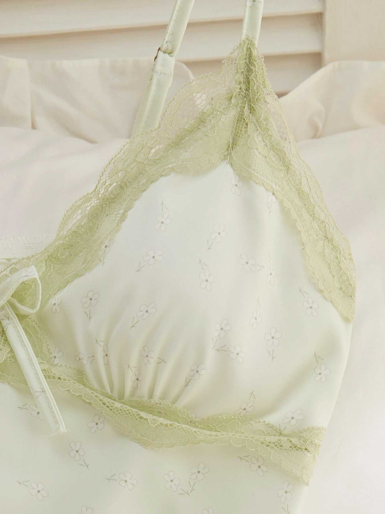Milk silk suspenders Floral Lace green pure sexy suspenders pajama pants womens pajamaXJ250220