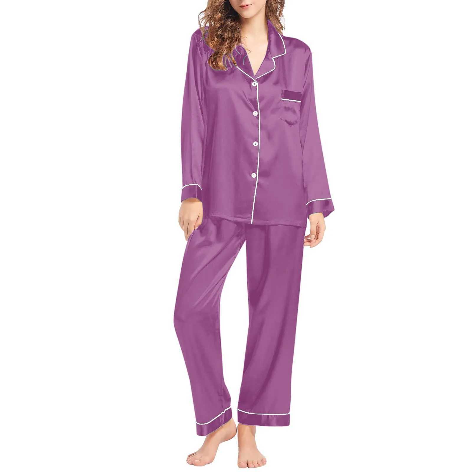 Pajama 2 Piece Women Sets Ice Silk Comfy Solid Color Button Down Shirt With Pants Loungewear Satin Nightwear Pyjama SuitsXJ250220