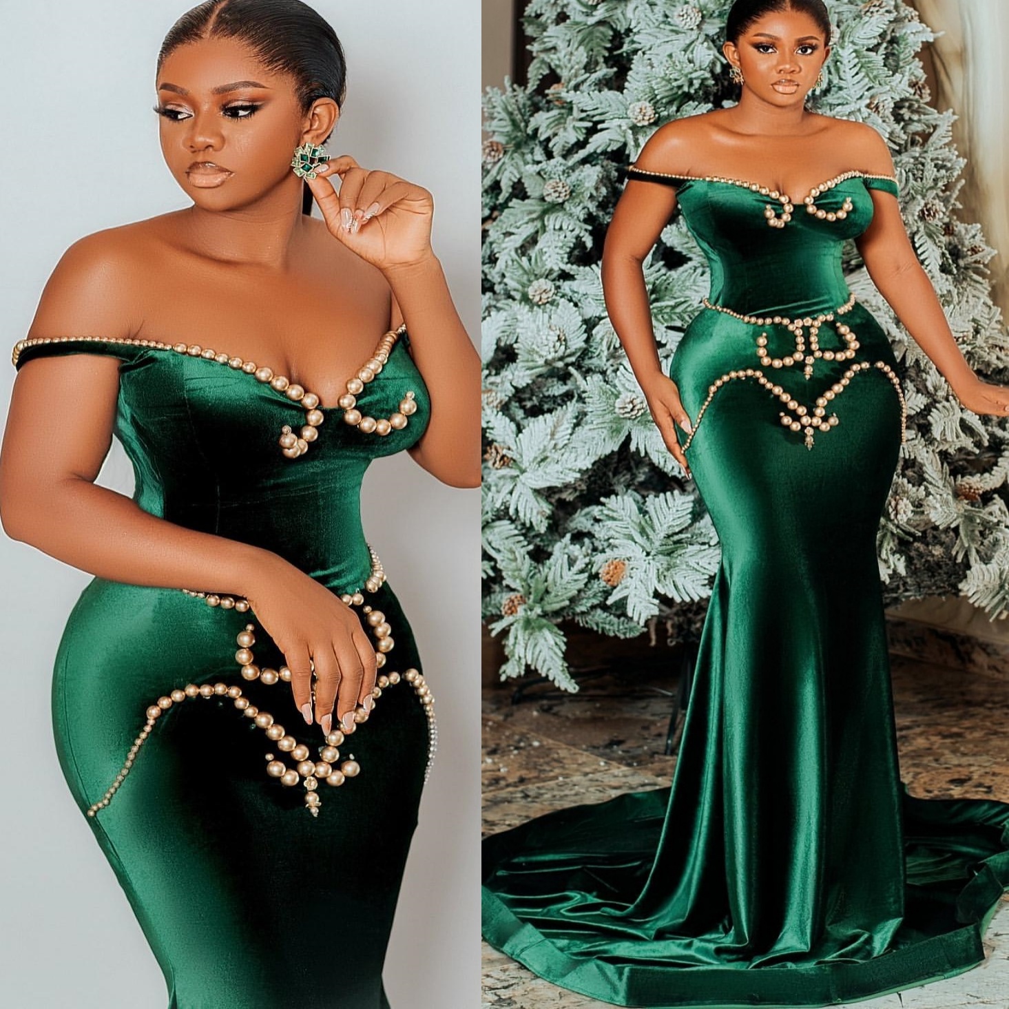 Dark Green Mermaid Prom Dresses 2025 Pearls Velvet Sweetheart Evening Formal Party Second Birthday Engagement Gowns Plus Size Dress For Special Occasi