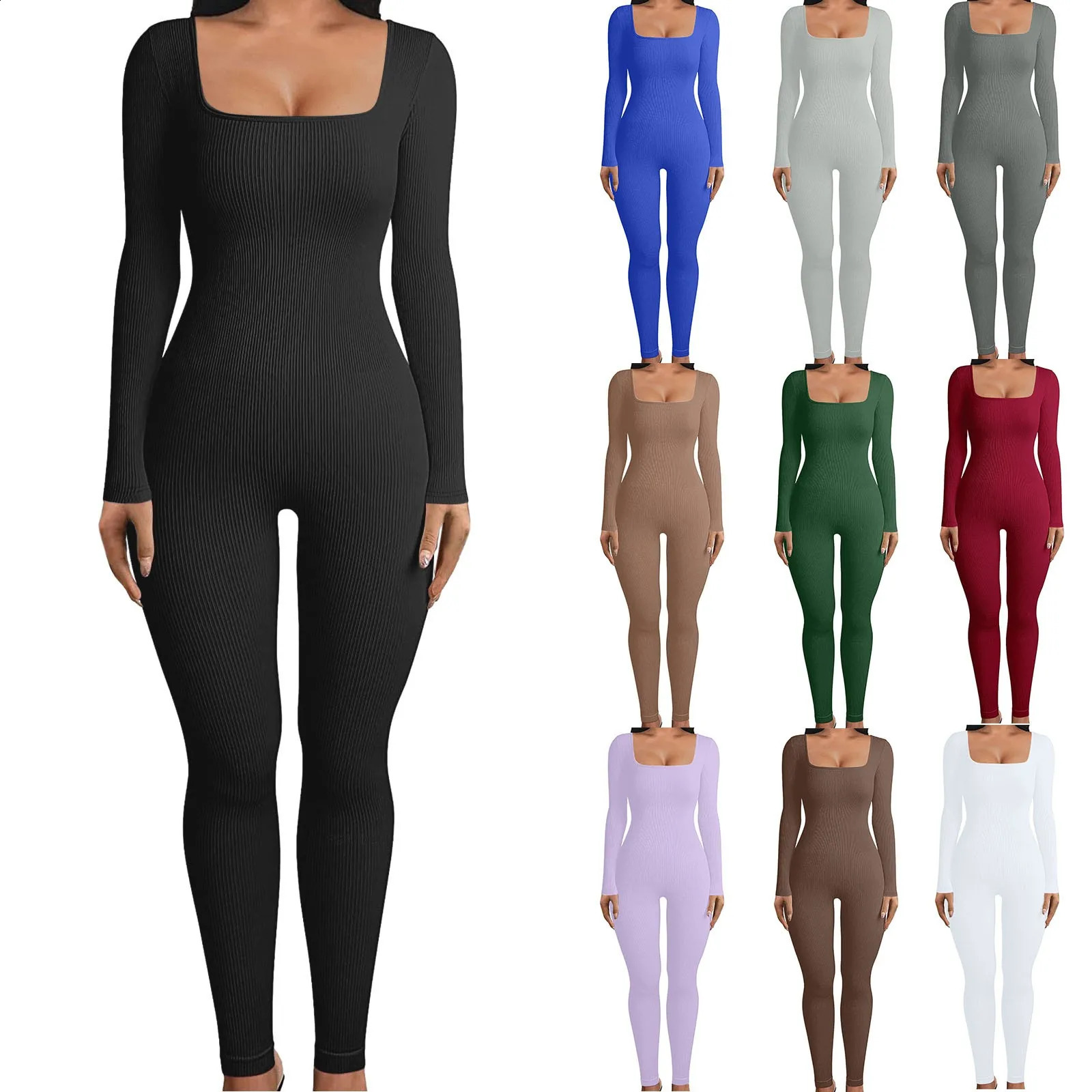 Womens Sexy Jumpsuit Casual Overalls Long Sleeve Full Body Female Bodycon Rompers Fashion Solid Baggy Rompers 250220