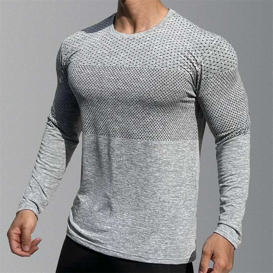 Mens Sport Long Sleeve Tops Quick Dry Fitness T-shirts Bodybuilding Gym Tees Casual Skinny Elastic Breathability Mens Sportswear W250220