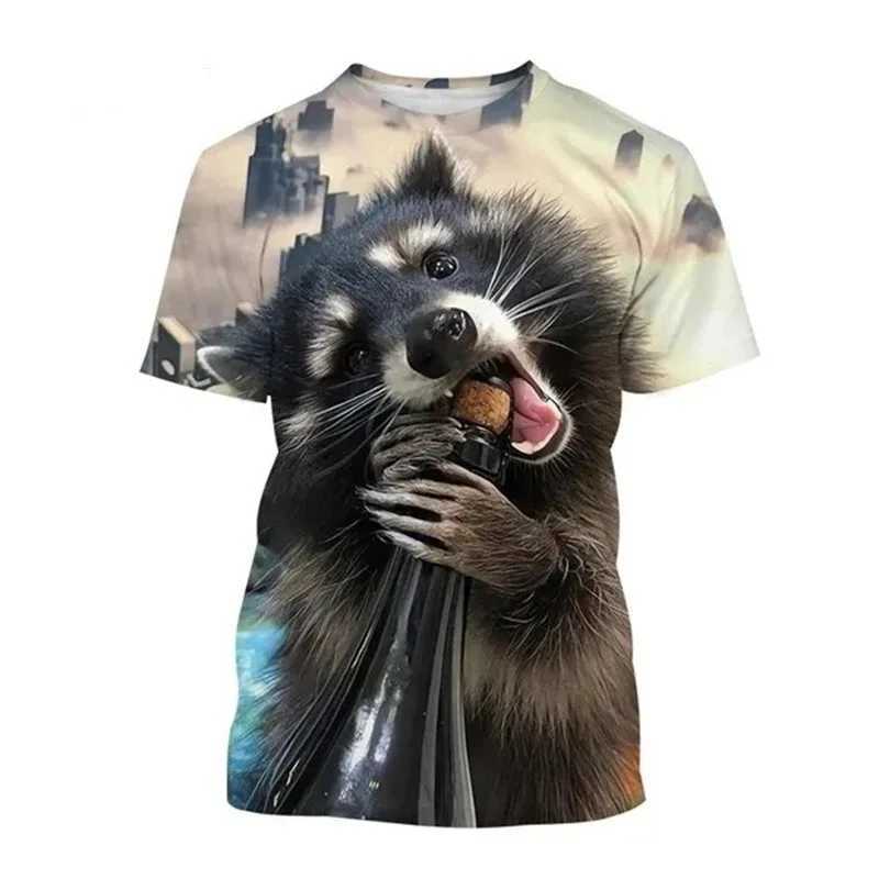 Mens and Womens 3D Mapache Printed Shirt Casual Round Neck Shirt Harajuku and Hip Hop Style W250220