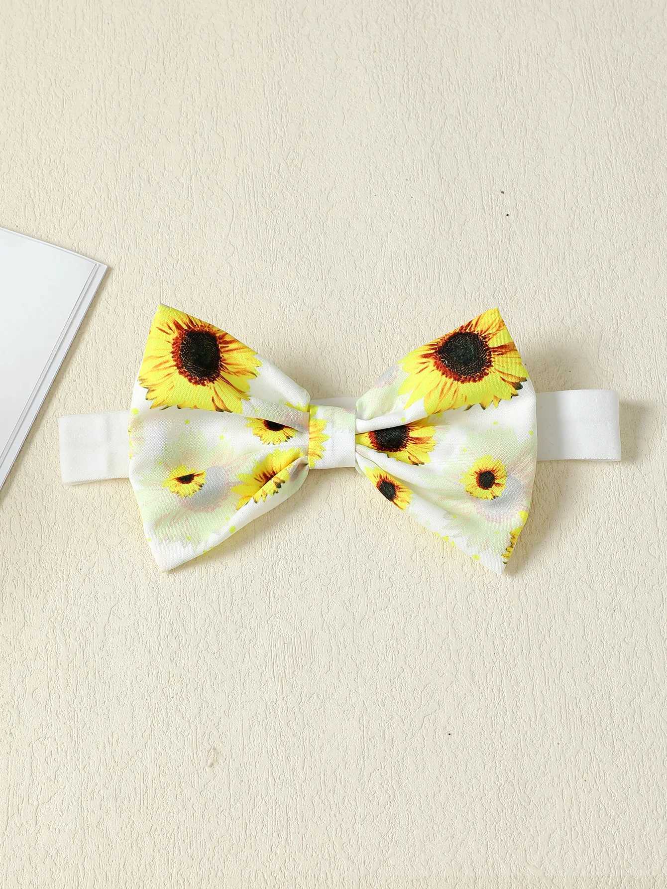 0-2 Year Old Newborn Baby Girl Summer Suspender Bow Headband Belt Sunflower Print Casual Daily Dress Baby Clothes X250220