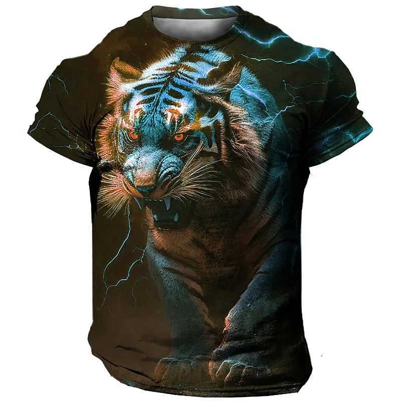 Oversized Mens T-Shirt 3D Tiger Print Tees Tops Summer Casual Mens Animal Pattern T Shirt Streetwear Quick Dry Fashion Clothes W250220