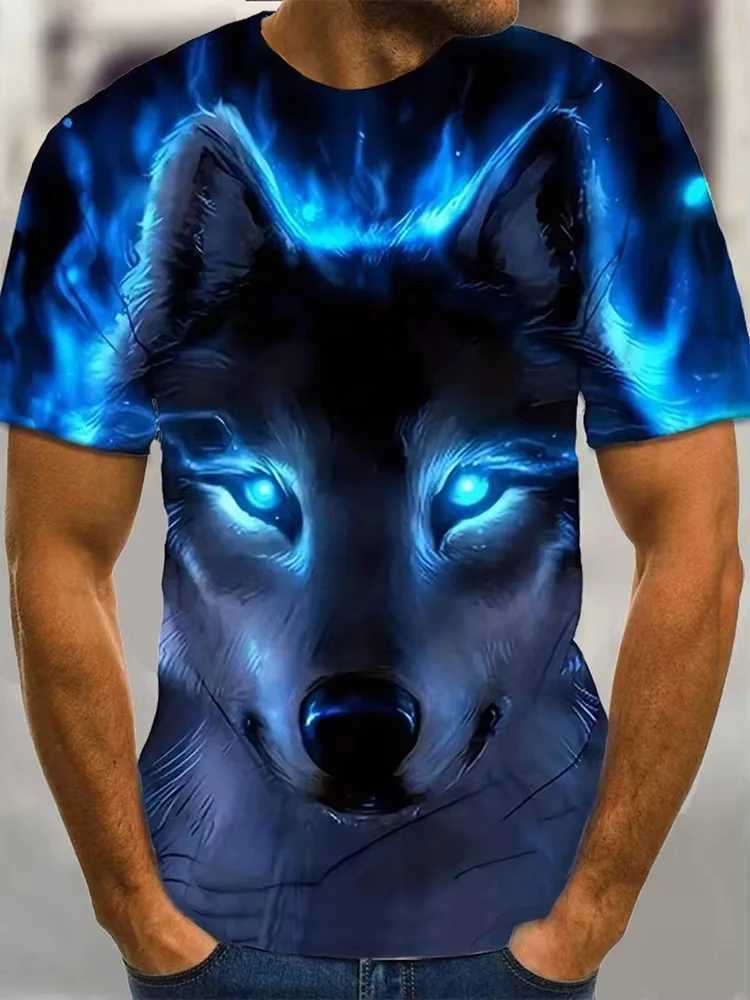 Mens T-shirt Wolf Print Casual Streetwear Fashion Short-sleeved Pullover Summer Outdoor Sports Top Tee Oversized Clothing W250220