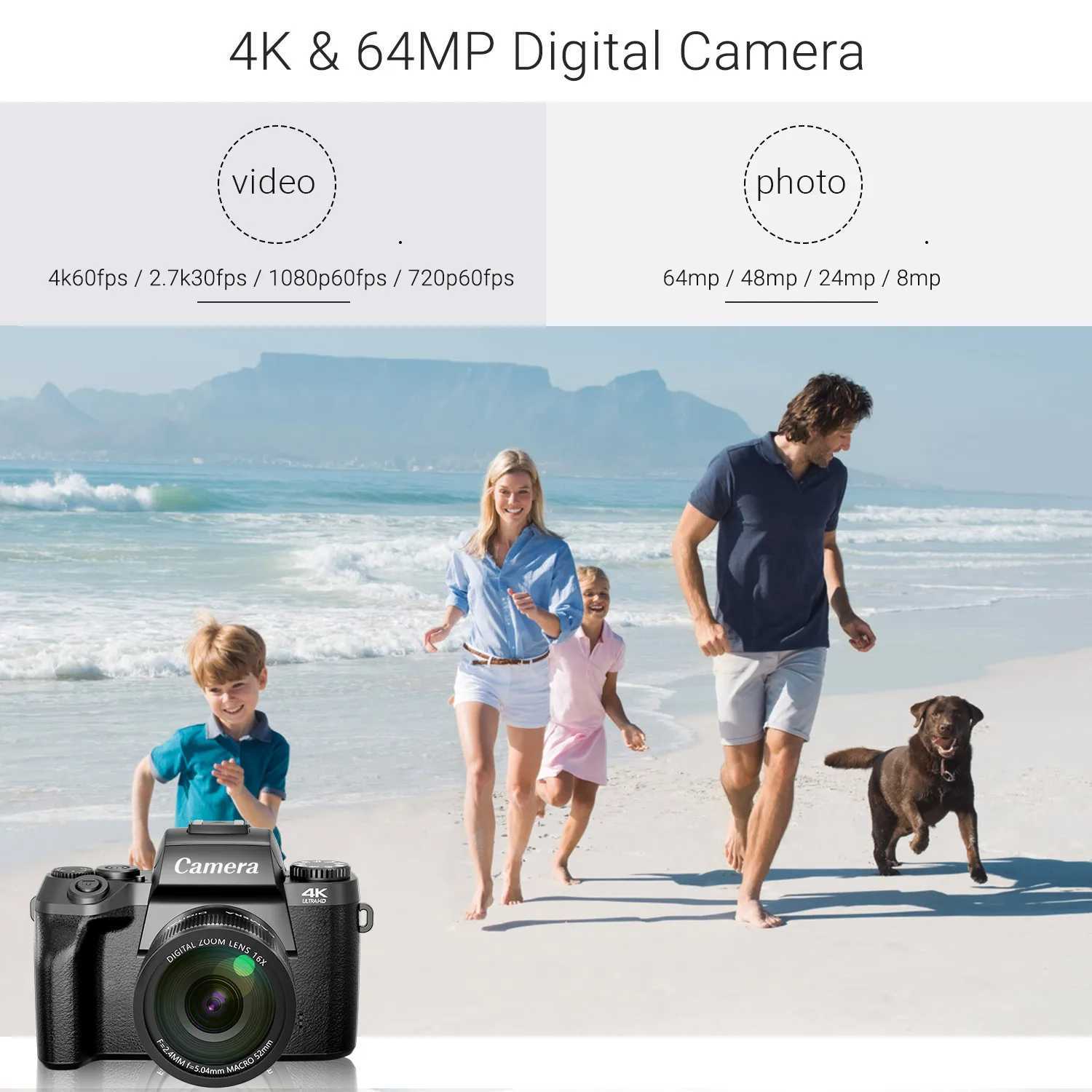 Digital camera for photography 4K 64MP WiFi virtual log camera with flash lens cover front and rear cameras 4-inch touch screen Z250220