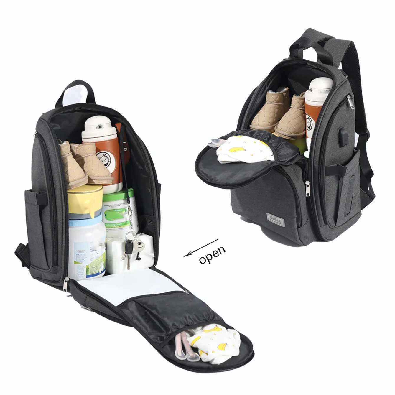 Fashionable waterproof fabric shoulder mommy bag Large capacity double zipper fully open moms bag Multi functional backpack X250220