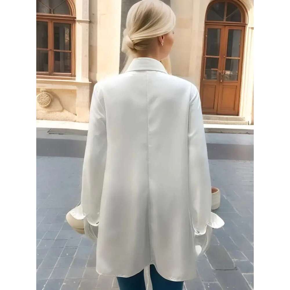 White Casual Women 2024 Autumn Korean Fashion Mid Length Winter Loose Long Sleeves Femal Blouses