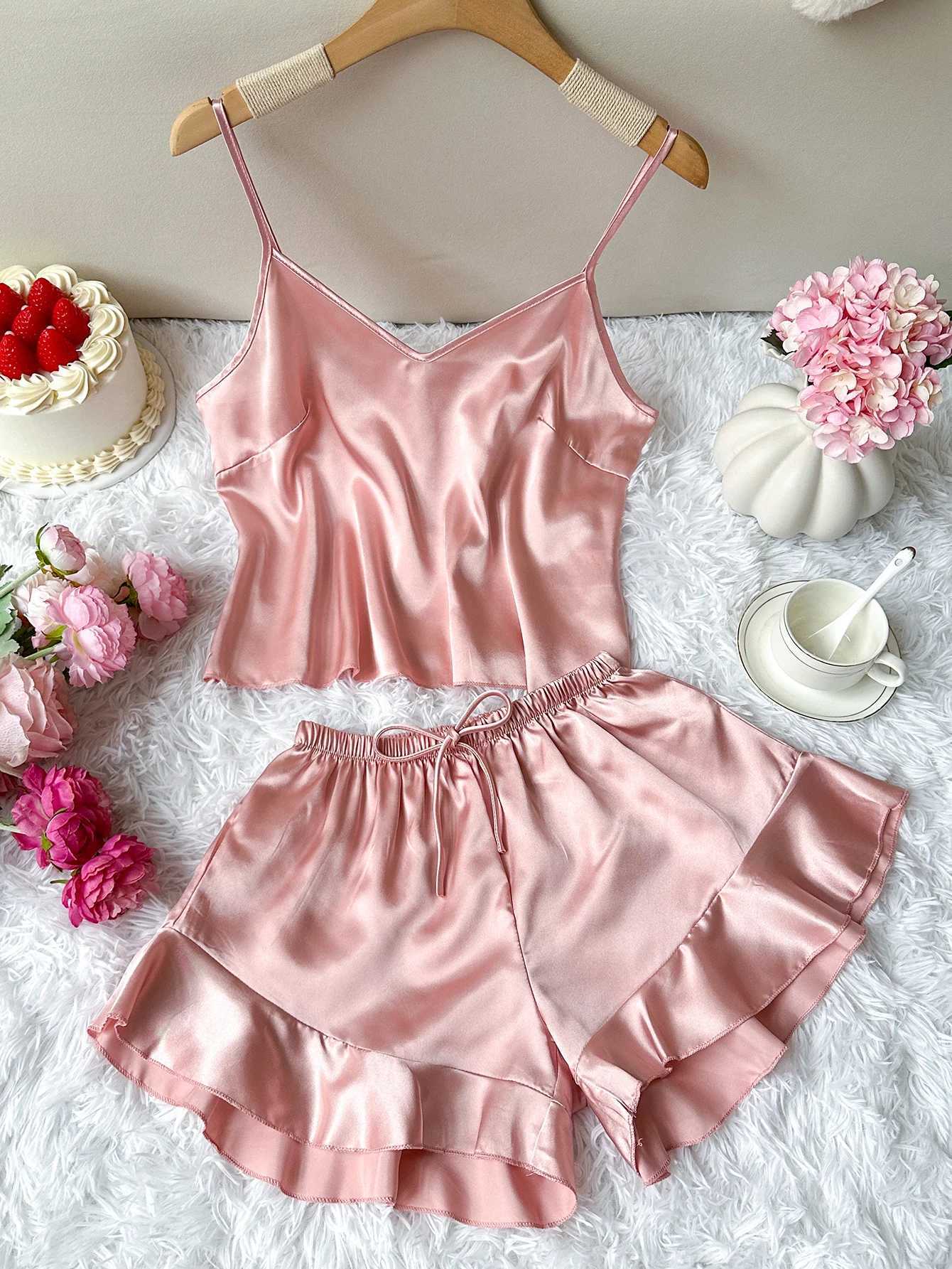 New Satin Womens Pajama Set Casual Loose And Thin Pajama Womens Homewear SetXJ250220