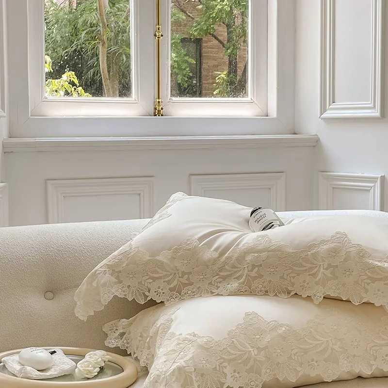 4/7Pcs French Romantic Wedding Chic White Lace Bedding Set 1000TC Egyptian Cotton Ultra Soft Duvet Cover Bed Sheet PillowcasesXJ250220