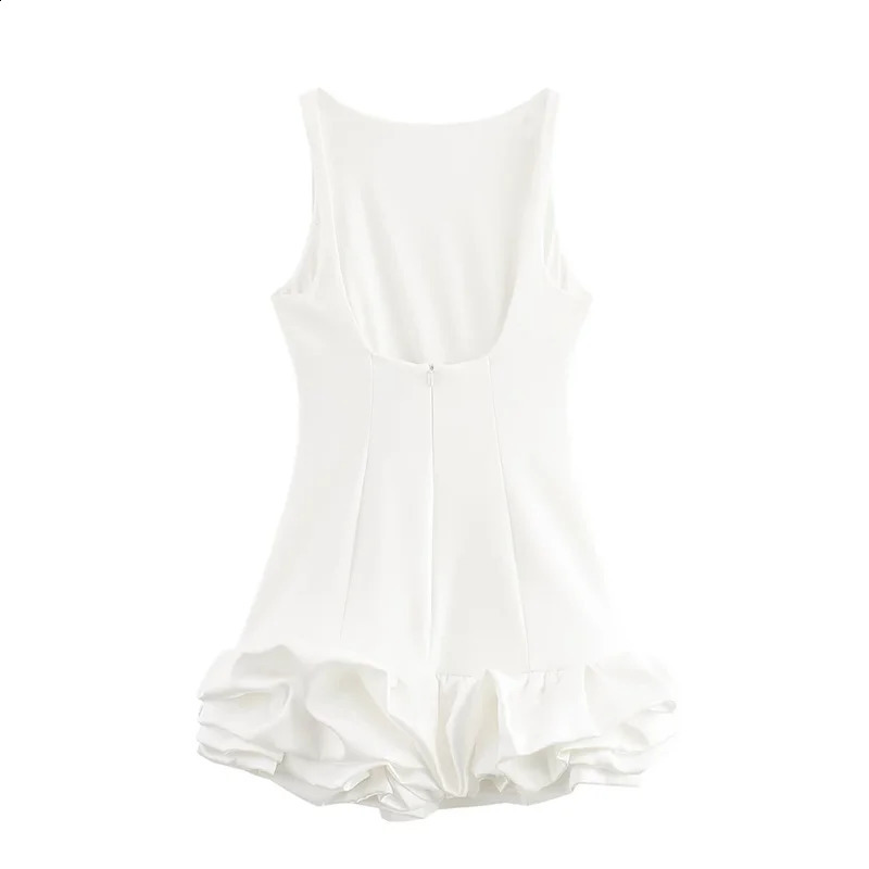 SIYANG Women Stylish Chic White Voluminous Playsuit Dress Female Back Zipper O-Neck Dress Ladies Elegant Vestidos 250219
