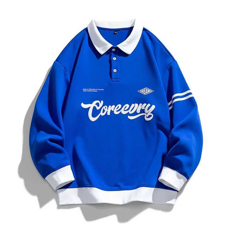 Mens Oversized Contrasting Colors Lapel Sweatshirt Spring Hip Hop Strtwear Sweatshirt Harajuku Baseball uniform Hoodie Men X250220 - view 3