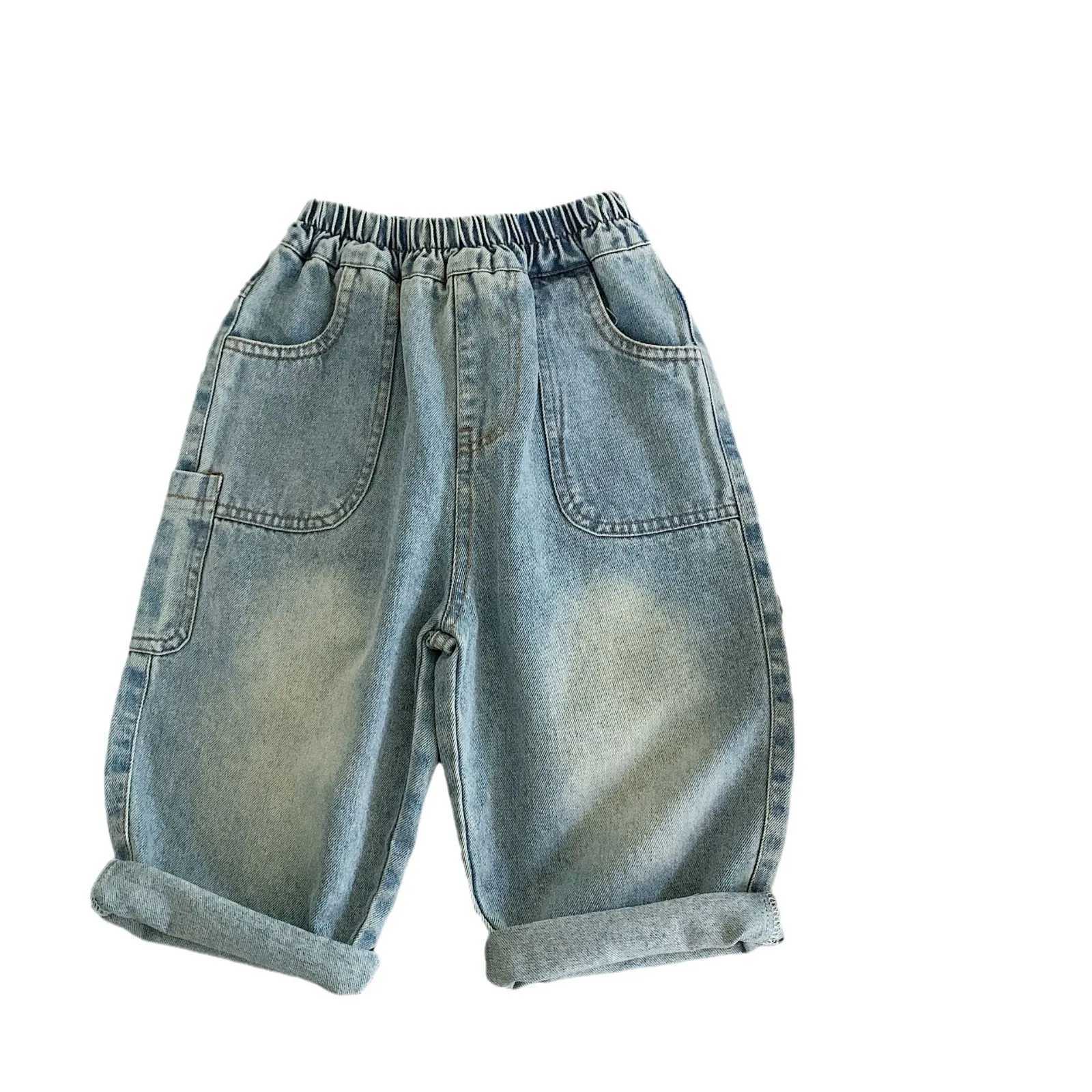 2025 Autumn Childrens Boys Jeans Multi Pocket Straight Leg Casual Pants For Baby Boys 2-8 Years Kids Boys Denim Trousers Z250220