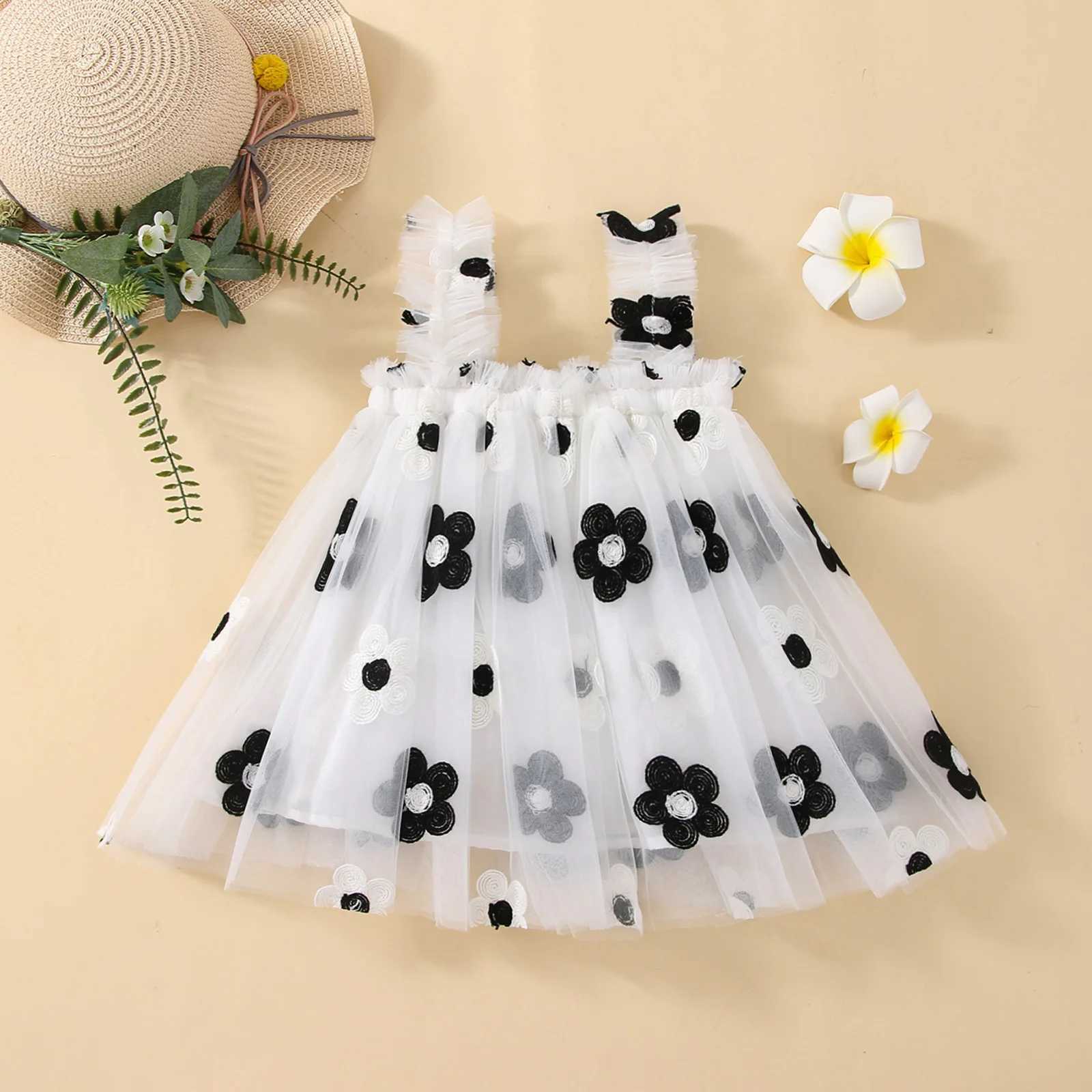 2024 New Baby Girl Clothing Multi color Embroidered Flower Network Card Mysore Cute Baby Girl Dress Party Princess Fluffy Dress X250220
