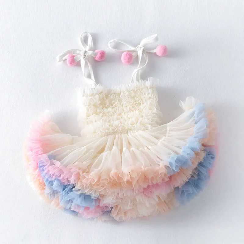 New Cute Baby Girl Clothes Solid Color Halter Fluffy Baby Girl Dress Sweet Baby TuTu Cake Dress Birthday Princess Weekly Frock X250220