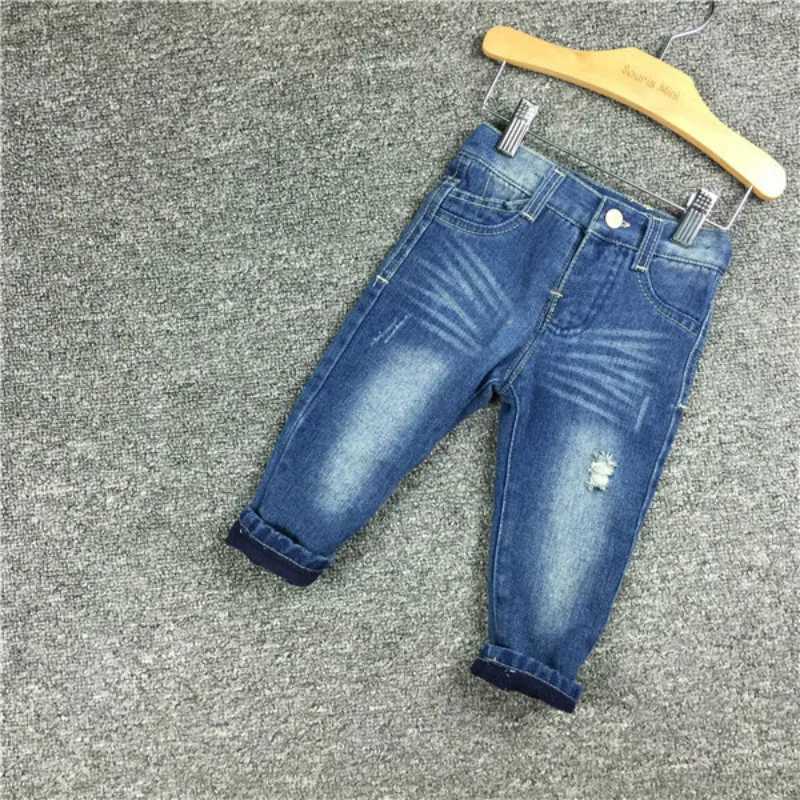 Winter Warm Baby Pants Jeans Toddler Baby Boy Girl Ripped Add Velvet Jeans Pants Cowboy Infant Kids Holes Jeans Clothes 9-24M Z250220