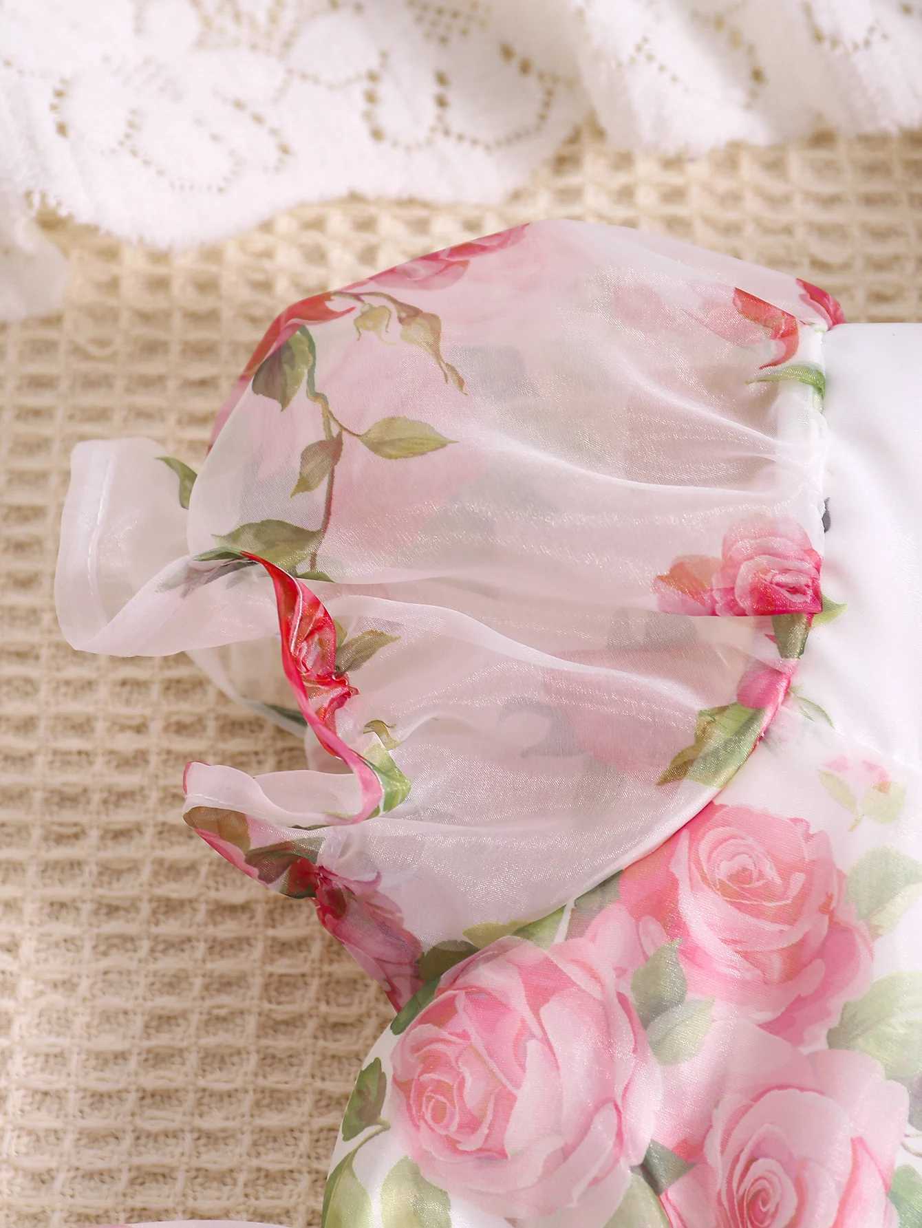 1-3Y Baby Girl Fashion Bubble Sleeve Romantic Rose Chiffon Short Sleeve Princess Dress Summer Daily Party Clothing X250220