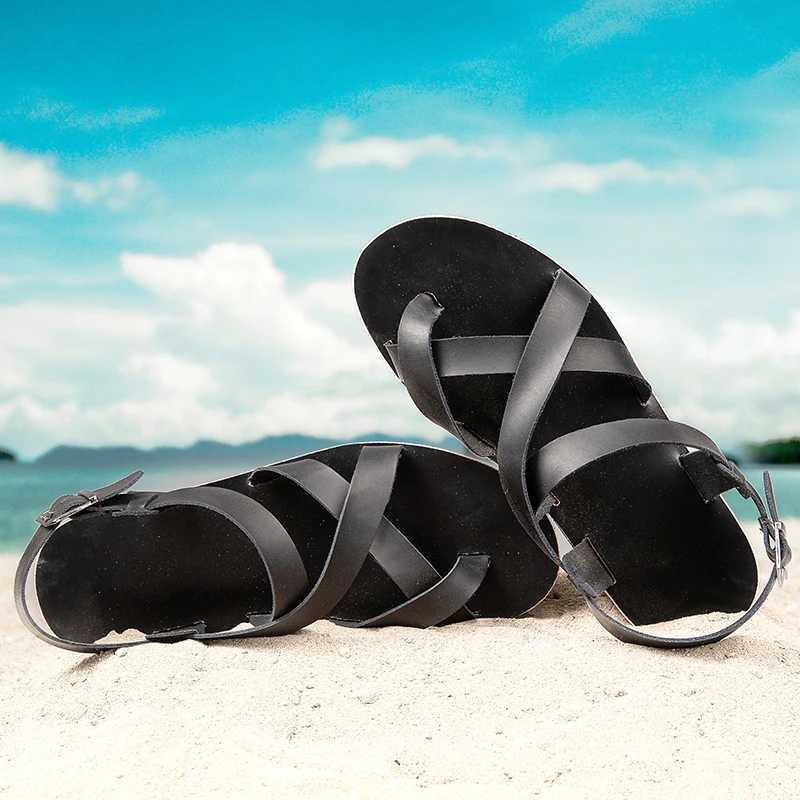 New Arrival Summer Mens Fashion Roman Leather Sandals Belt Design Open toe Sandals Mens Simple Casual Flat Shoes Breathable Sandals T250220