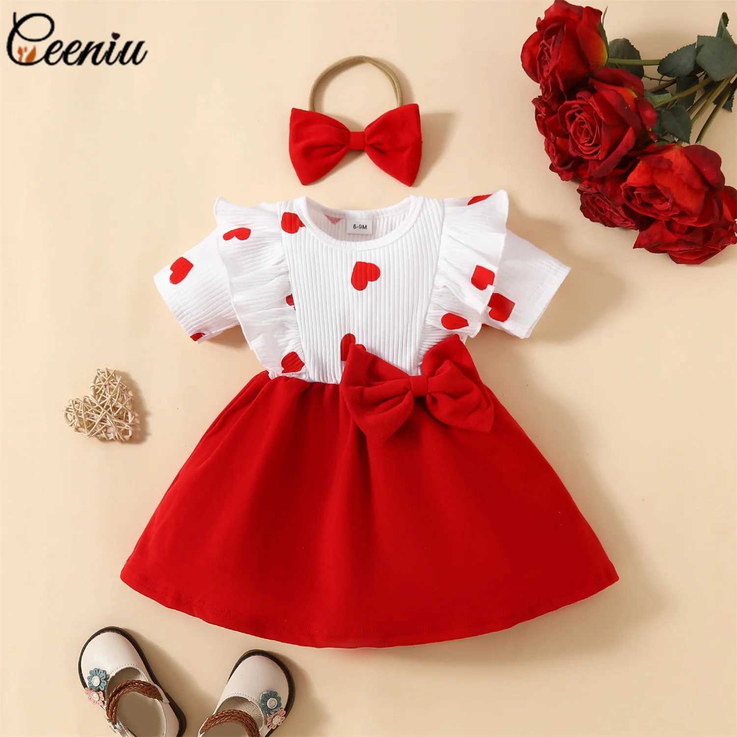 Baby Valentines Dresses Patchwork Heart Printed Red Dress Party Dresses For Girls Newborns 2025 Toddler Valentines Day Costume X250220