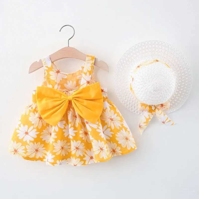 Preschool girl set Korean style dress cute floral print bow dress for baby girls hat included X250220