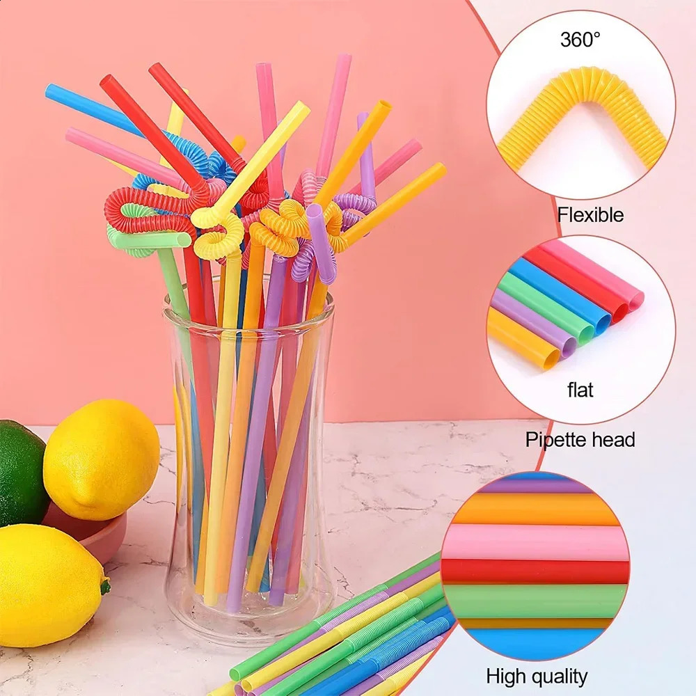 50-1000Pcs Foldable Multicolor Drinking Straws Pajitas Plastique Beverage Straw For Party Bar Wedding Kitchen Home Accessories 250217