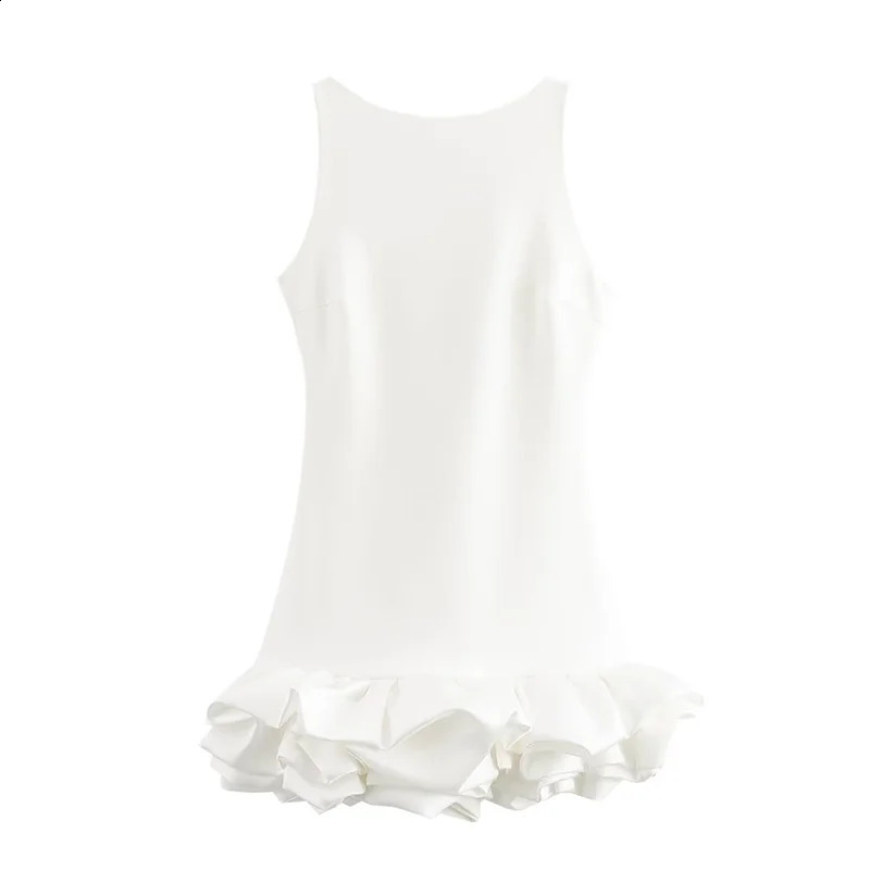 SIYANG Women Stylish Chic White Voluminous Playsuit Dress Female Back Zipper O-Neck Dress Ladies Elegant Vestidos 250219