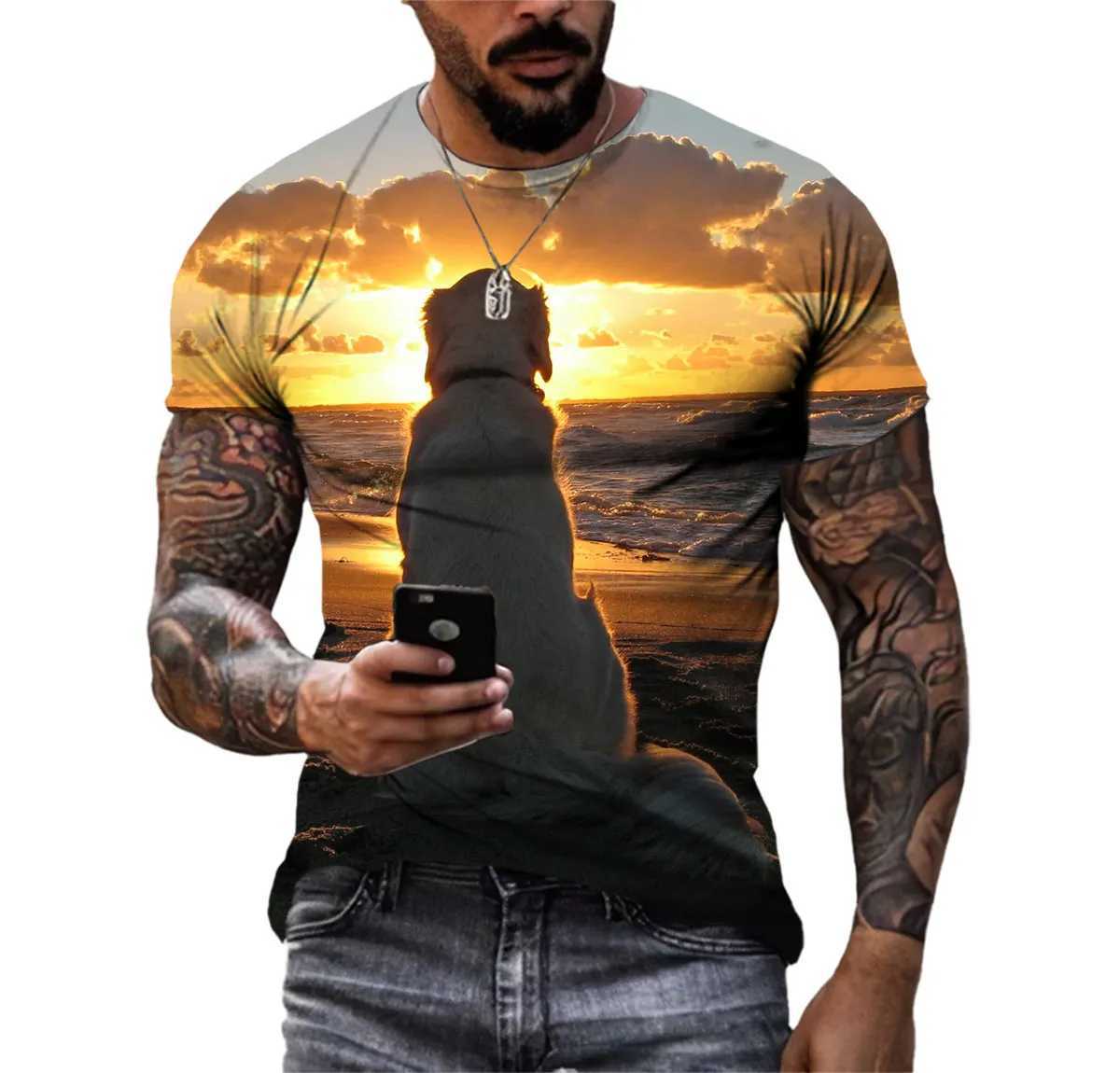 New Fashion Personality Beach Dogs Summer Mens Hd 3d Printed T-shirt O Neck Short Sleeve Casual Loose Comfortable Quick Dry Top W250220