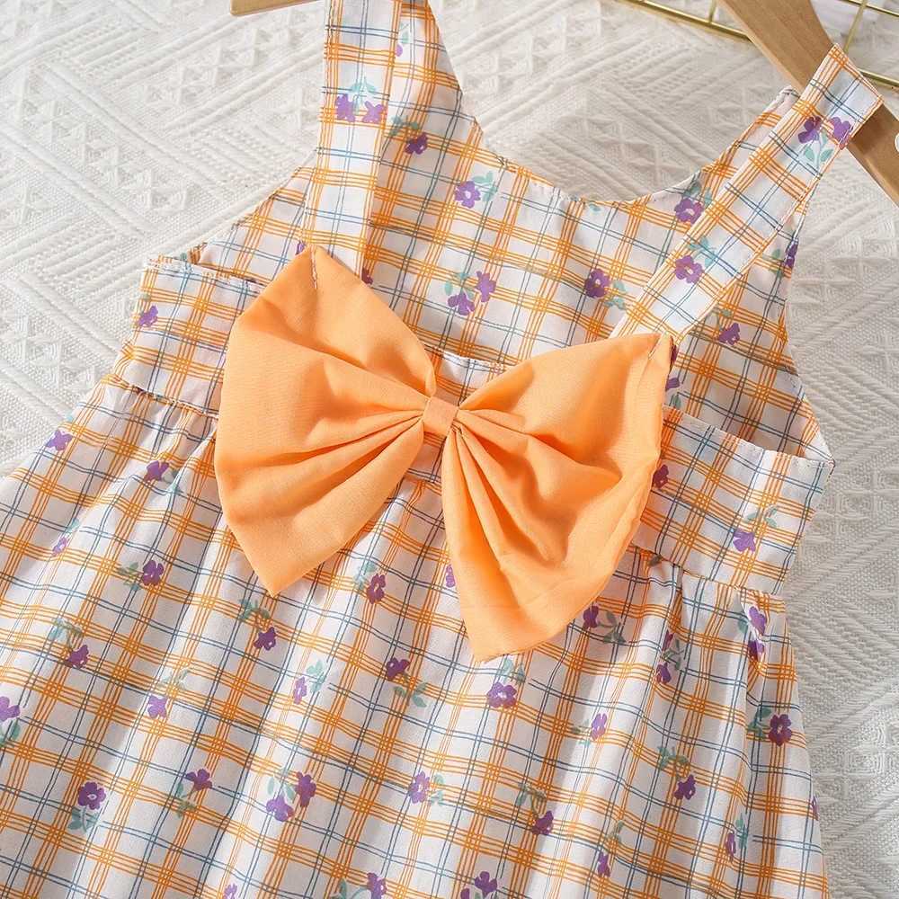 (0-3 Years Old) Summer Baby Girl Cotton Plaid Flower Suspender Dress Cute Bow Beach Dress With Hat X250220