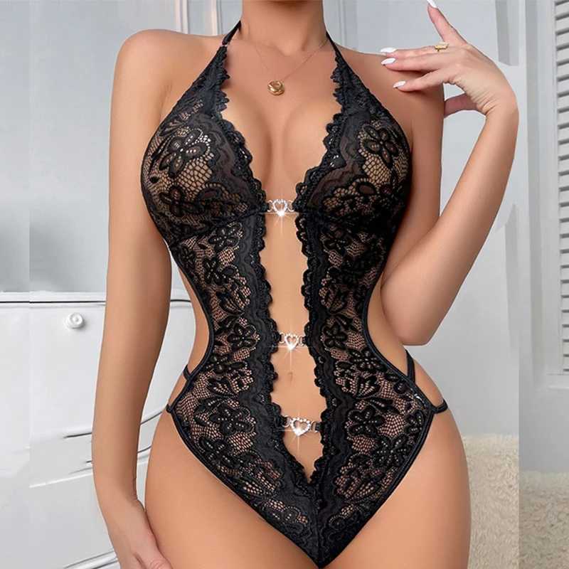 Red Deep V Transparent Lace Sex Backless Suit Teddy Dolls Sexy Bodysuit Lingerie For Women Crotchless Underwear Erotic CostumesXJ250220