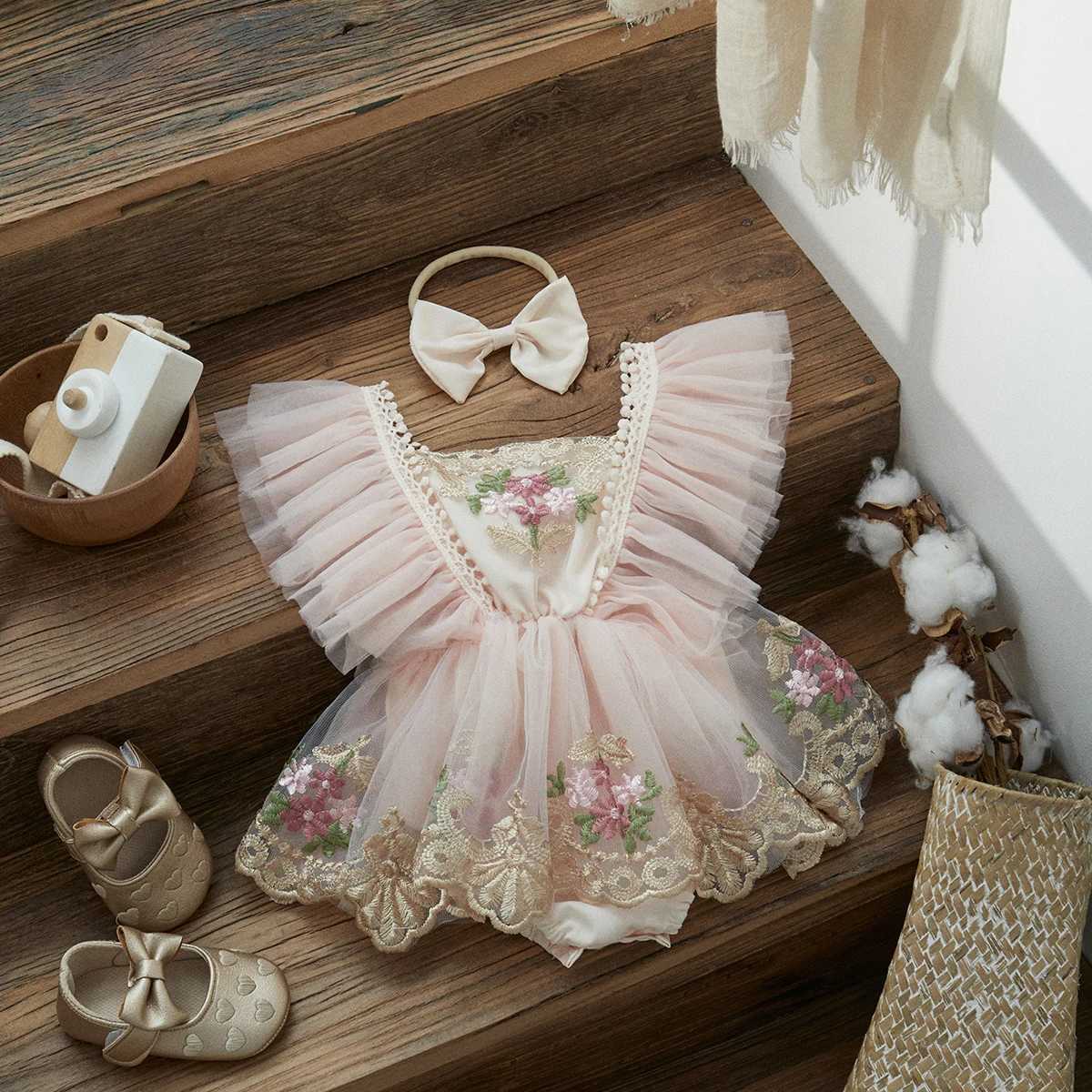 ma baby 0-24M Baby Girl Romper Newborn Infant Jumpsuit Princess Floral Embroidery Tulle Outfits Birthday Party Clothing X250220