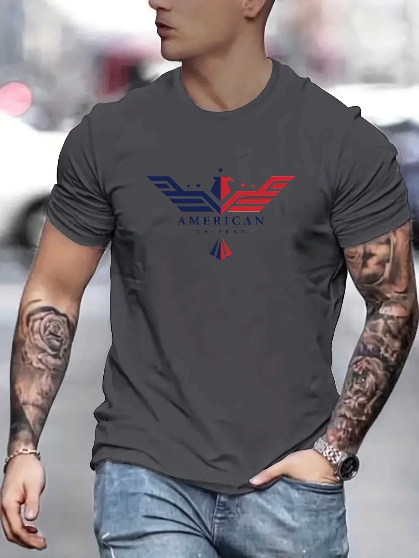 Mens Summer Loose Size 00% Cotton Bald Eagle One Printed Slim Fit Casual Round Neck Short Sleeve T-shirt Top W250220