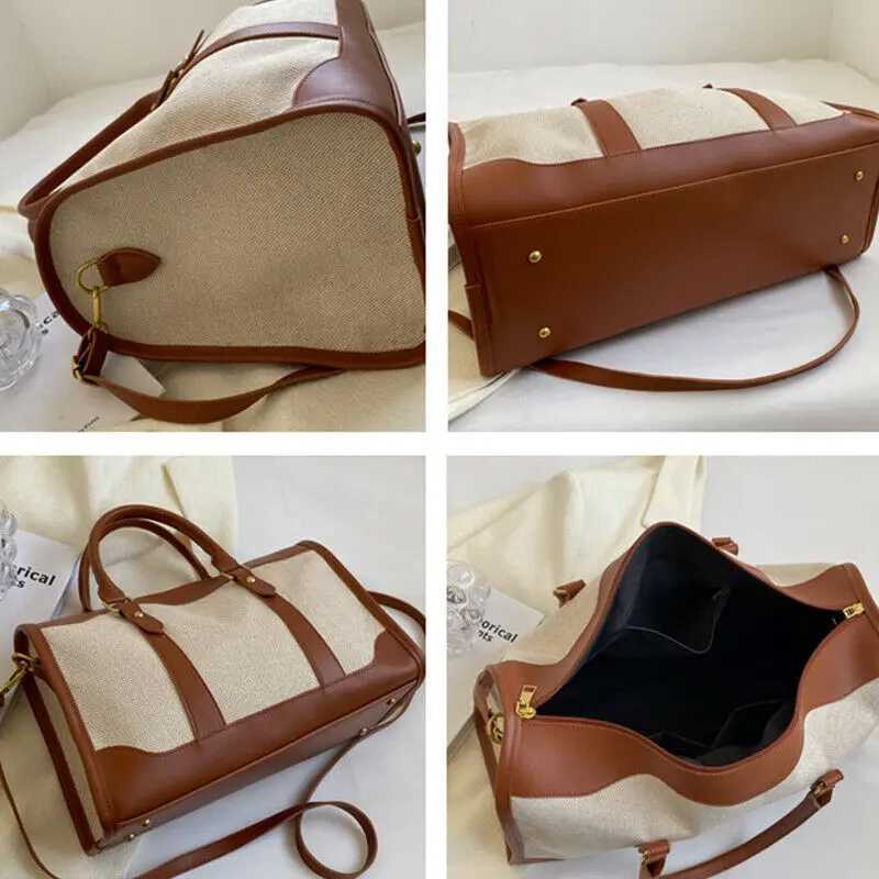 ISKYBOB Women Travel Storage Handbag Vintage Fitness Luggage Bag Single Shoulder Crossbody Bag Large Nylon PU Leather Bag 2023 Y250221