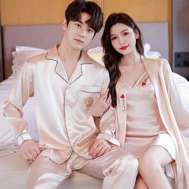 Couple Lounge Sp Wear Silk Pajamas Set Women Lace Sling Nightdress With Robes Bride Wedding Spwear Mens Nightie Set PajamaXJ250220