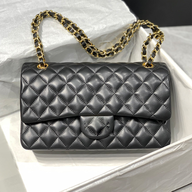 TOP High Quality Women's Bag Designer Bag Sheepskin Classic Fashion Flap Luxury Handbag Gold Chain Leather Double Letter Check Solid Leather Square Stripe Bag