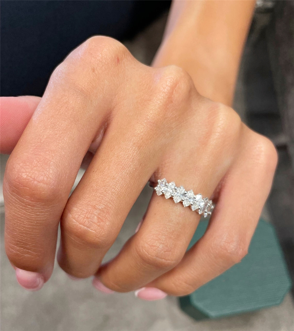 Jewelry 18K White Sold Real Gold 7 Marquise Channel Setting Eternity Ring 1.2CT Lab Diamond Wedding Rings For Women Bridal