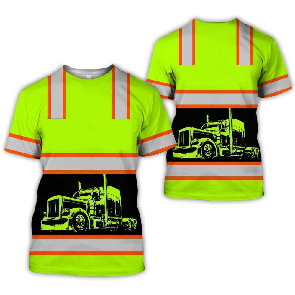 Work Clothing Summer Breathable Mens T-shirt 3D Printing Style Trucker Safety Transportation Work Uniform Oversized Loose Tops W250220