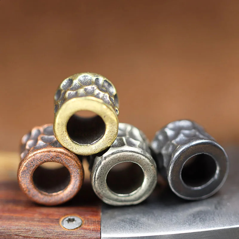 Irregular Hammer Texture Cylinder Brass EDC Knife Bead DIY Paracord Lanyard Pendant Outdoor Flashlight Umbrella Rope Accessories 250213