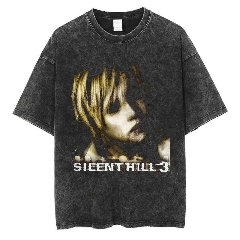 Men's T-Shirts Silent Hill 3 Men Women Washed T Shirt Horror Game T Shirt Short Sleeve O-Neck TShirt Cotton Vintage Casual Large Size Tshirt 2 z2