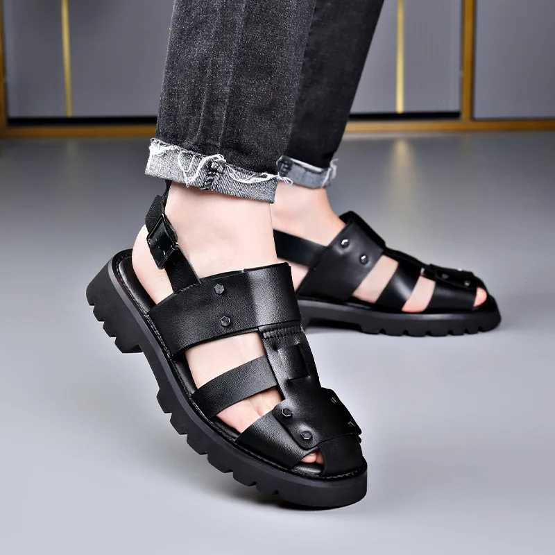 New Arrival Elegant Genuine Leather Men Sandals Luxury Business Casual Shoes Men Non-slip Work Shoes Platform Gladiator Sandals Size 48 T250220