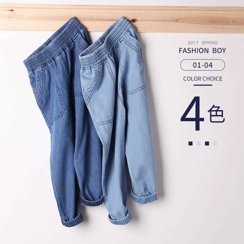 100% Cotton Comfortable Childrens Jeans 2024 Spring New Boys And Girls Thin Elastic Waist Casual Loose Jeans Baby Pants Z250220