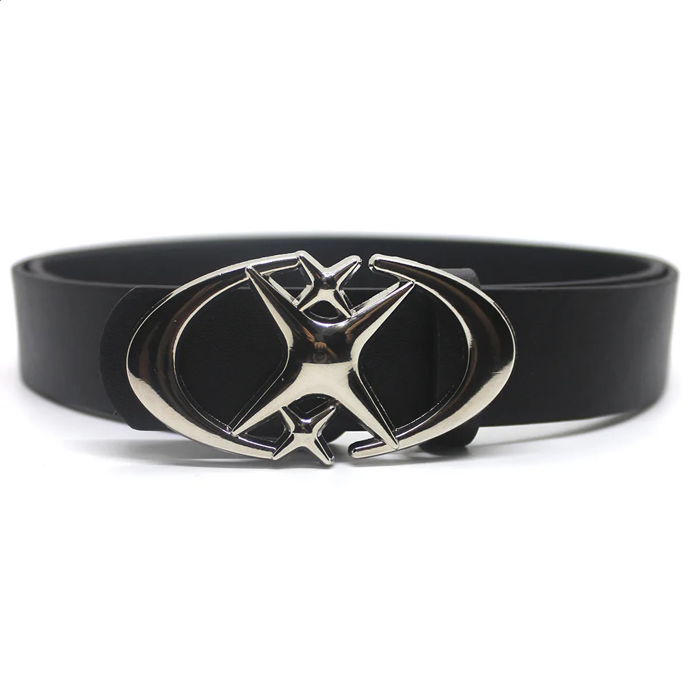 Vintage Men Women Punk Cross Star Buckle Belt n Metal Gothic Y2k Pu Leather Waistband Jeans Pants Decorative 250213