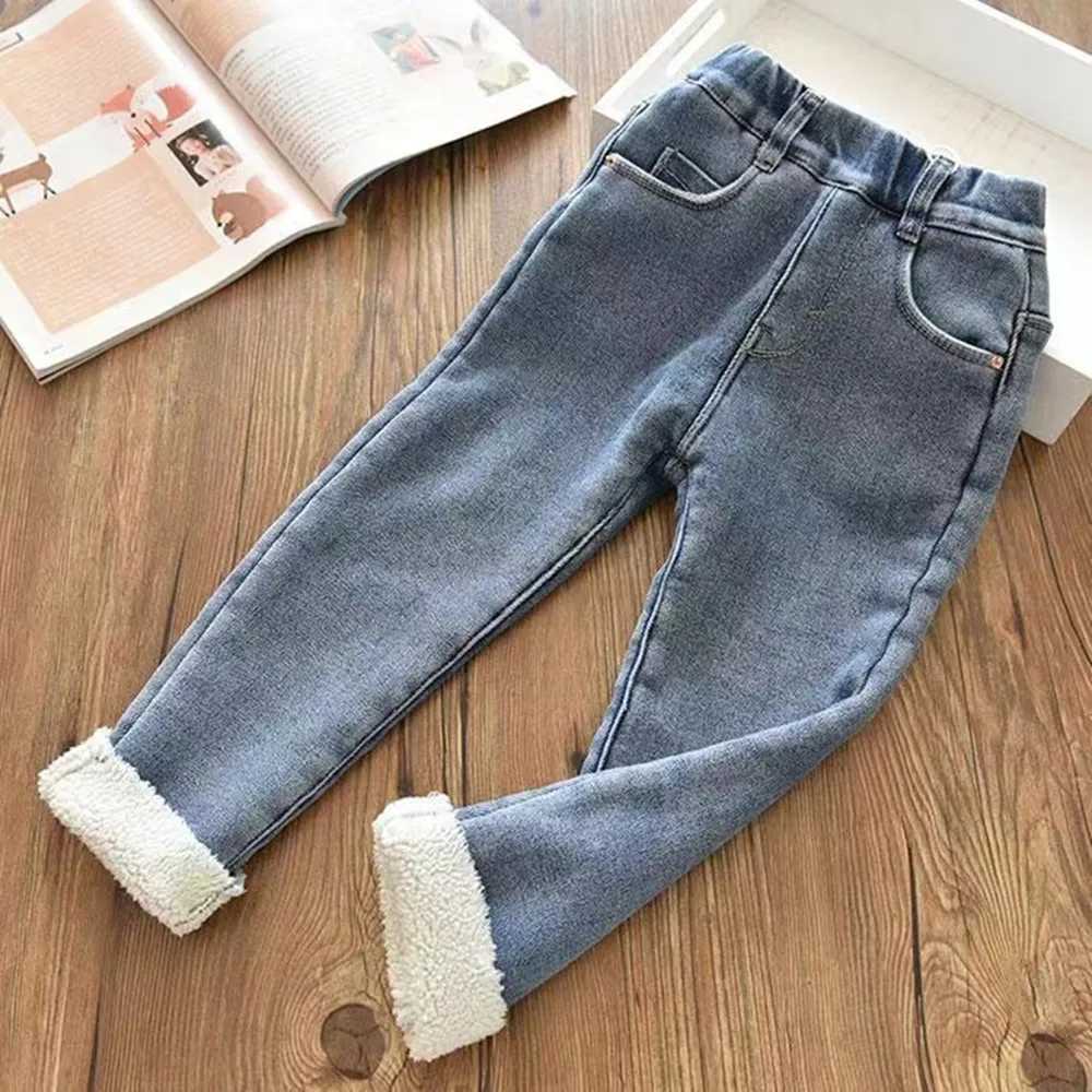 Velvet winter warm jeans suitable for girls autumn Trouthers jackets teenage and childrens clothing boys jeans 2024 new model Z250220
