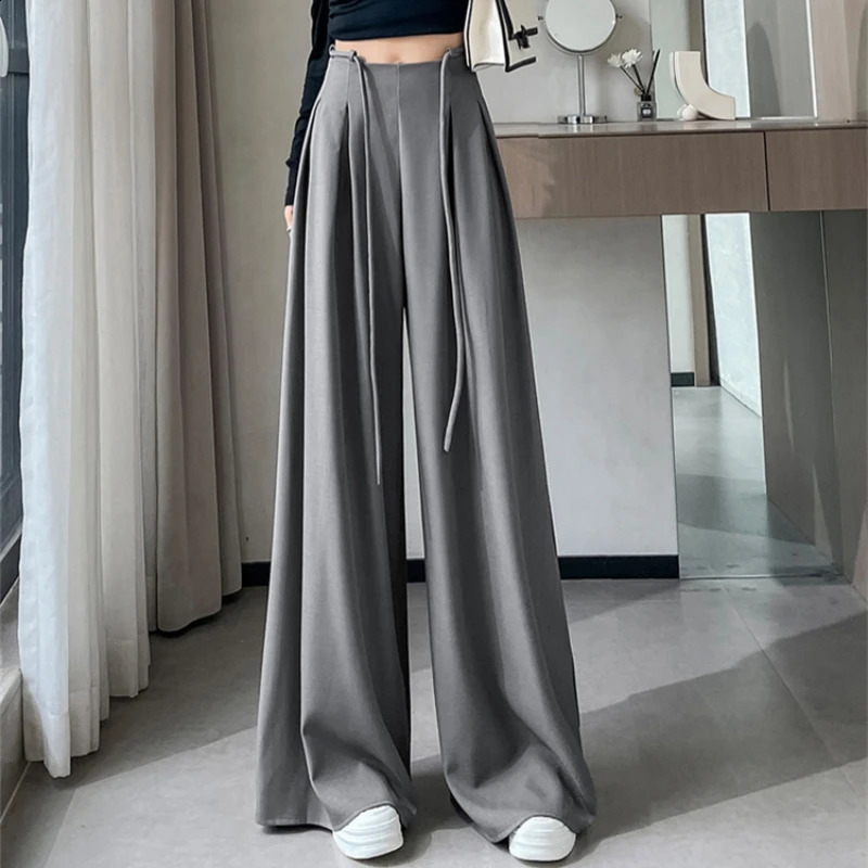 Spring Women High Waist Wide Suit Pants Straight Leg Loose Fit Full Length Casual Elegant Z260314