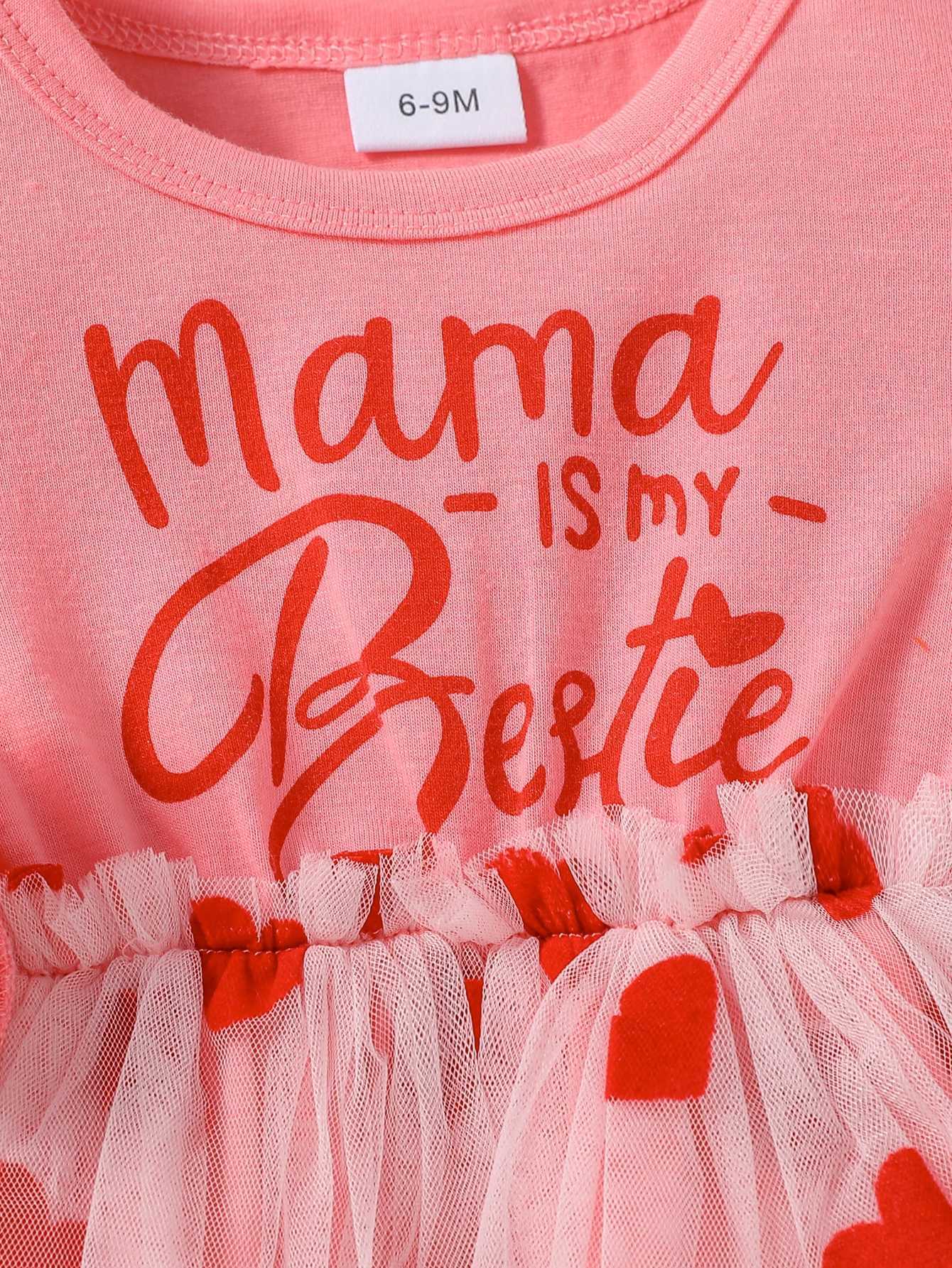 2024 New Baby Girls Spring Autumn Pink Long Sleeve Print Heart Letter Princess Vacation Outdoor Dress+Headband X250220
