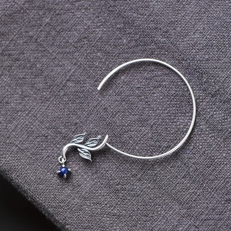 S925 Pure Silver Vintage Lapis Lazuli Simple Earrings Womens French High-end Jewelry Birthday Gift 250219